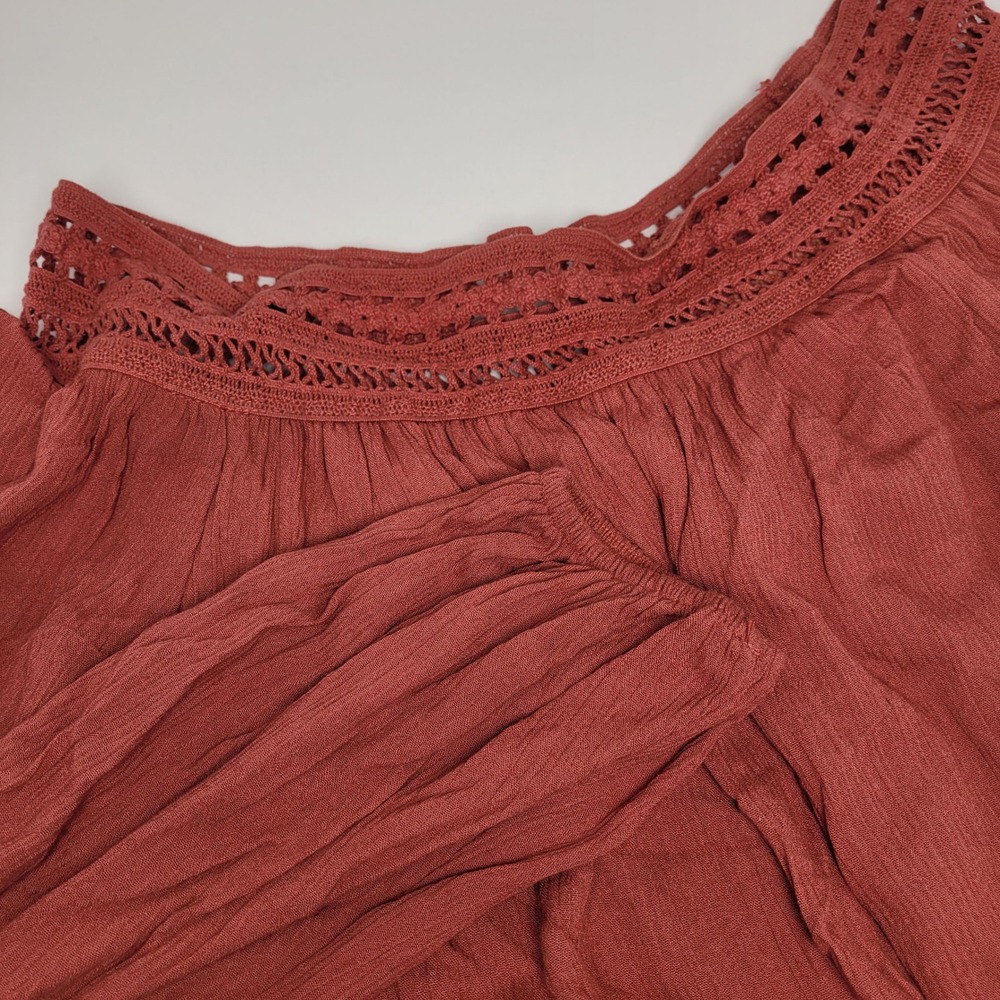 Lulus Off The Shoulder Blouse Women Small Rust Orange Crochet Lace Boho Excellnt
